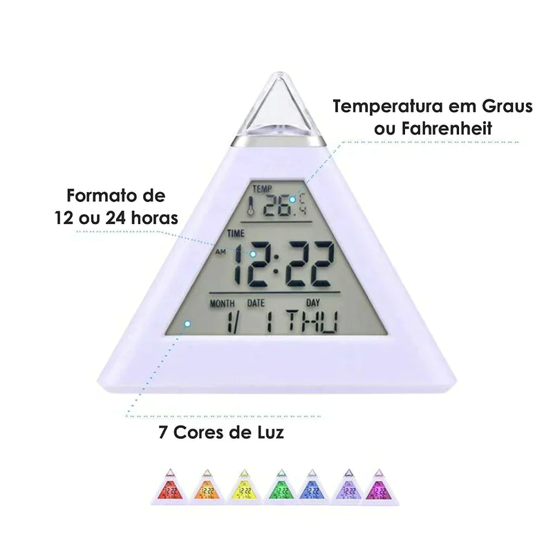 Relogio Digital Piramide De Mesa Calendario Despertador Termometro Cabeceira - Neoshop