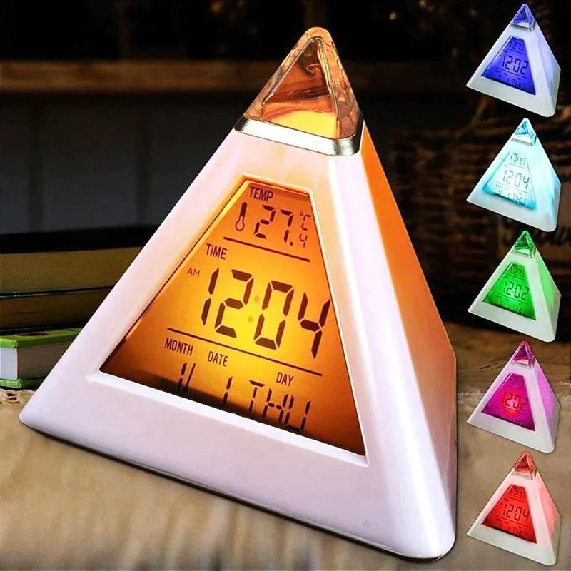 Relogio Digital Piramide De Mesa Calendario Despertador Termometro Cabeceira - Neoshop